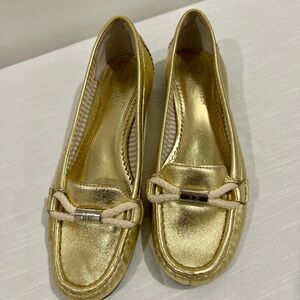 Gold Anne Klein iFlex leather loafers 7.5 flats
